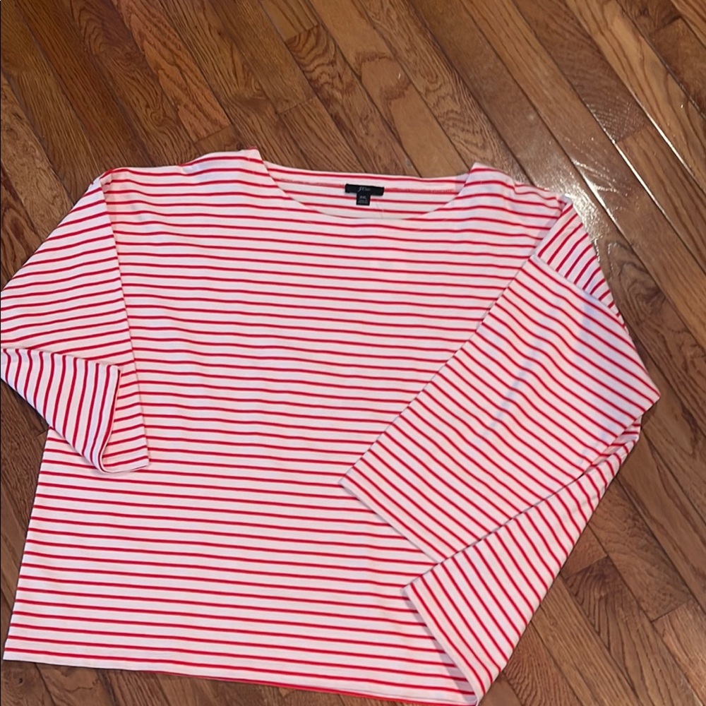 J. Crew Red Striped three quartered Top